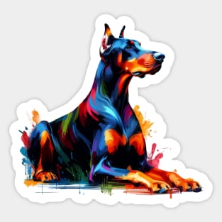 Elegant Doberman Pinscher in Colorful Splash Art Style Sticker